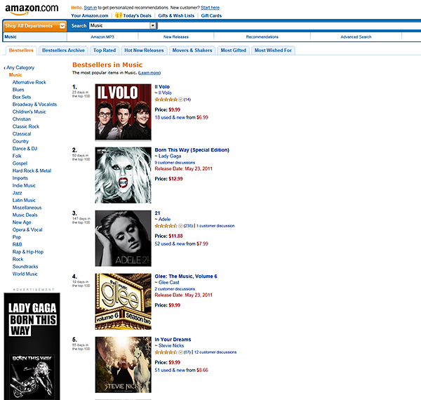 Amazon.comアルバム総合ランキング（2011年5月22日）