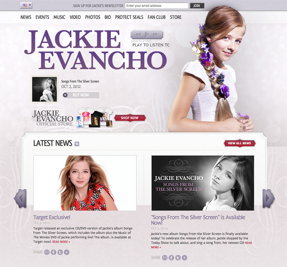 ジャッキー・エヴァンコ（Jackie Evancho）米公式サイト