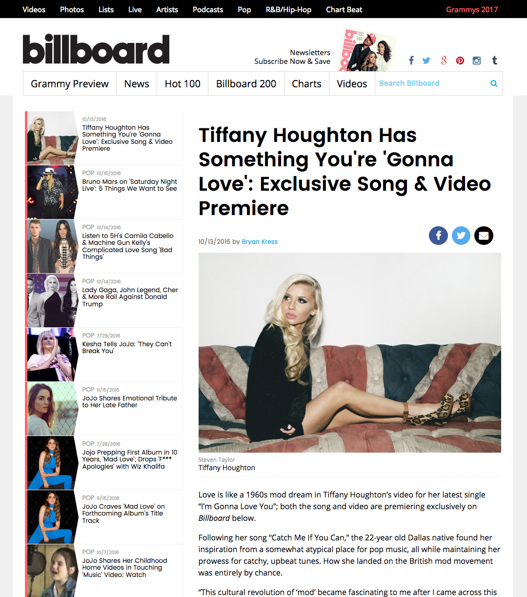 "Tiffany Houghton Has Something You're 'Gonna Love': Exclusive Song & Video Premiere - "Billboard